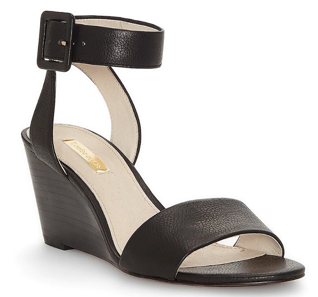 ladies black leather wedge sandals