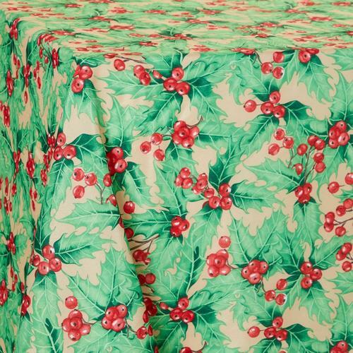 Printed Linen Tablecloth 70" Round, CHRISTMAS HOLLY BERRIES, Laura Ashley eBay