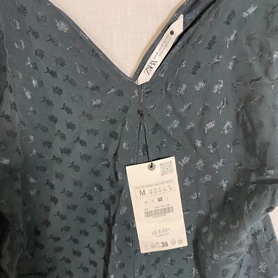 Zara JACQUARD TOP ZW COLLECTION - Sz. M - Petrol Blue | eBay