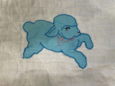 Baby Girl CRIB QUILT BLANKET Panda Bears Lamb WHITE Vintage 53" X 40" Embroidery