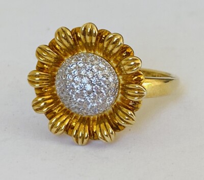 Cote d argent FZN 925 Sterling Silver Gold Vermeil CZ Sunflower Ring Size 8