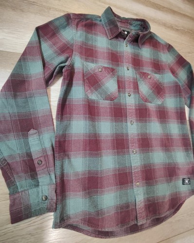 DC Shoes Flannel Shirt Size Small Collared Long Sleeve Button Up Burgandy & Gray - Picture 4 of 14