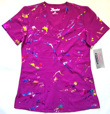 Zinnia Foil Print Scrub Top Womens XS Magenta - NWT