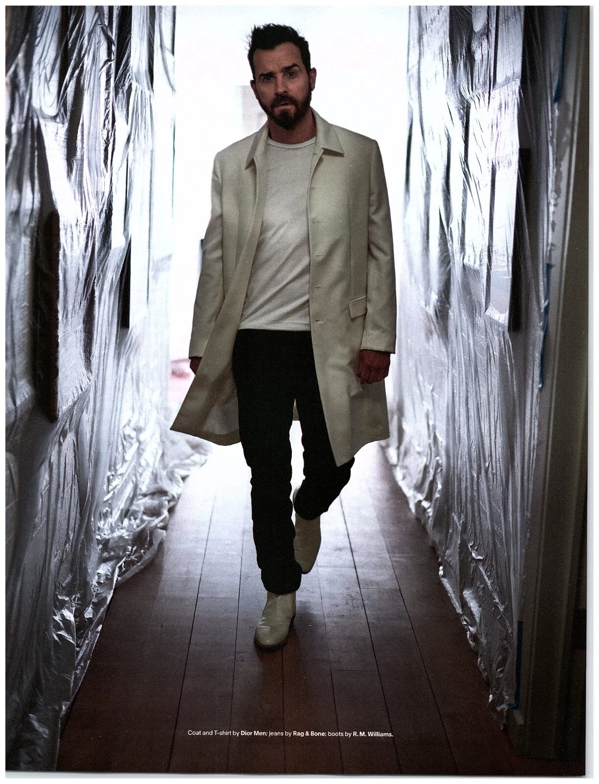 Justin Theroux Dior Men Coat & T Shirt Sexy Stare Hair magazine CLIPPING photo