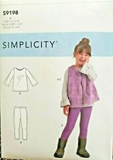 Simplicity S9198 Girls Sz 3-8 Long Sleeve Top w/Flutter Sleeve  Vest  Leggings