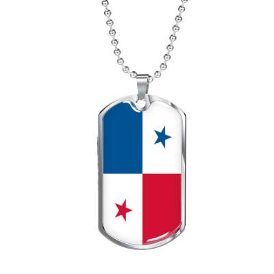 Panama Flag Dog Tag Necklace Stainless Steel 24'' Chain Silver Tone or Gold Tone