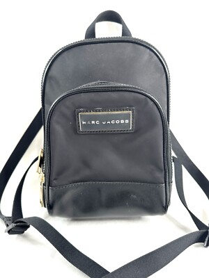 Marc Jacobs Black Nylon Mini Small Backpack Brass Logo