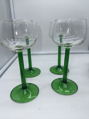 Emerald Green Stem Luminarc Vintage Wine Glasses Made In France Set Of 4