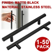 Black Modern Cabinet Handles T Bar Pulls Kitchen Drawer Hardware Stainless Steel