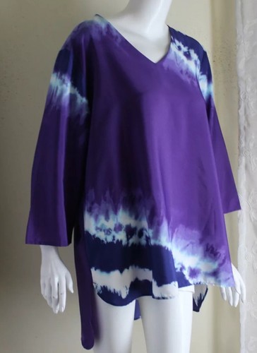 Chico's Sz 3 XL Shibori Hi-Low Art-to-Wear Long Lagenlook Full Tunic Shirt Top