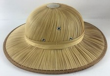 Vintage 1950s/60s Woven Straw Rattan Reed Bamboo Safari Pith Helmet Hat