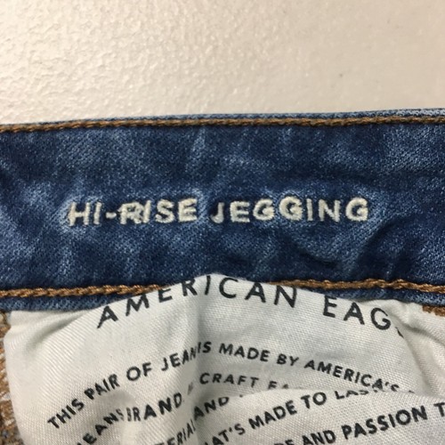American Eagle Super Stretch Jegging Jeans Womens 2 Blue Denim Distressed Button - Picture 13 of 17