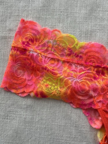VINTAGE Victorias Secret PINK Panties Thick Lace Band Thong Large Tie dye - Picture 2 of 5