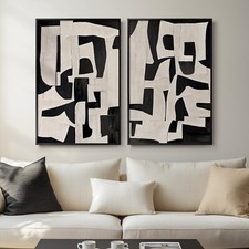 Large Framed Black and White Abstract Wall Art, Set of 2 Piece Minimalist Can...