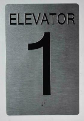 Elevator 1 Sign Silver - Tactile Touch Braille Sign (Aluminum) -REF24-1027