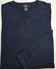 Mens Calvin Klein Long Sleeve Navy Vee Neck Sweater Size XXL 2XL - NICE