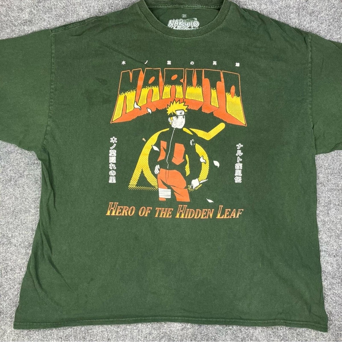 Naruto T-Shirt Men 2X Green Anime Hero Hidden Leaf Short Sleeve