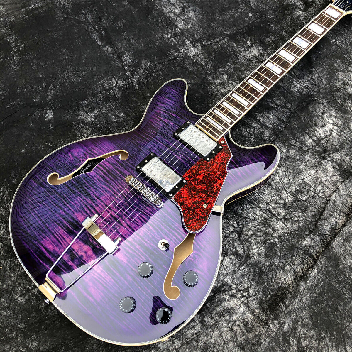 Hot Custom Grote Purple Burst Maple Semi Hollow Archtop Electric