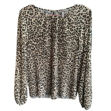 H&M Size M Pleated Leopard Cheeta Print Blouse Long Sleeve Flattering BNWOT