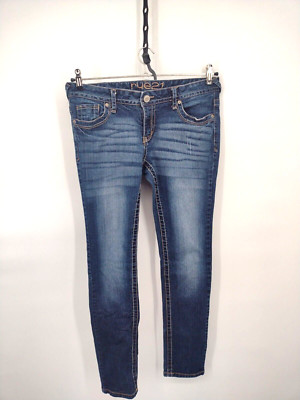 Rue21 Jeans Womens 8 Low Rise Skinny Stretch Denim Thick Stitch Contrast Dark