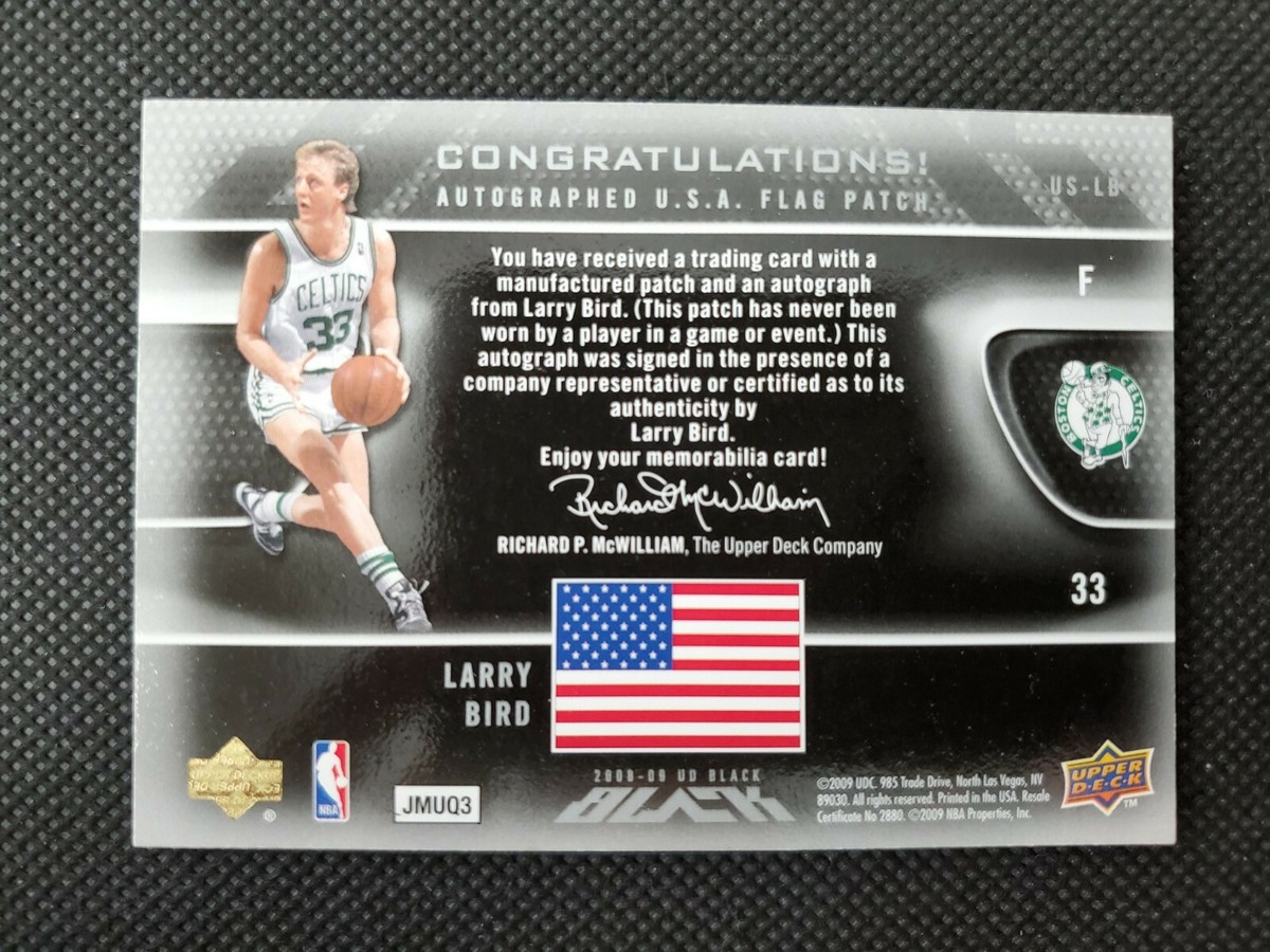 2008-09 LARRY BIRD UD BLACK FLAG AUTO SP PATCH INSERT #7/33 UPPER 