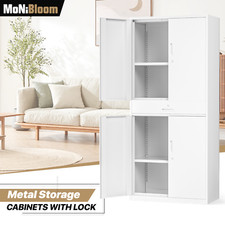 71" Metal Storage Cabinet 4 Adjustable Shelves Garage Cabinets White w/Lock Door