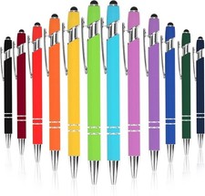 12Pcs Ballpoint Pens, 1.0Mm Black Ink Soft Touch Click Metal Pen with Stylus Tip