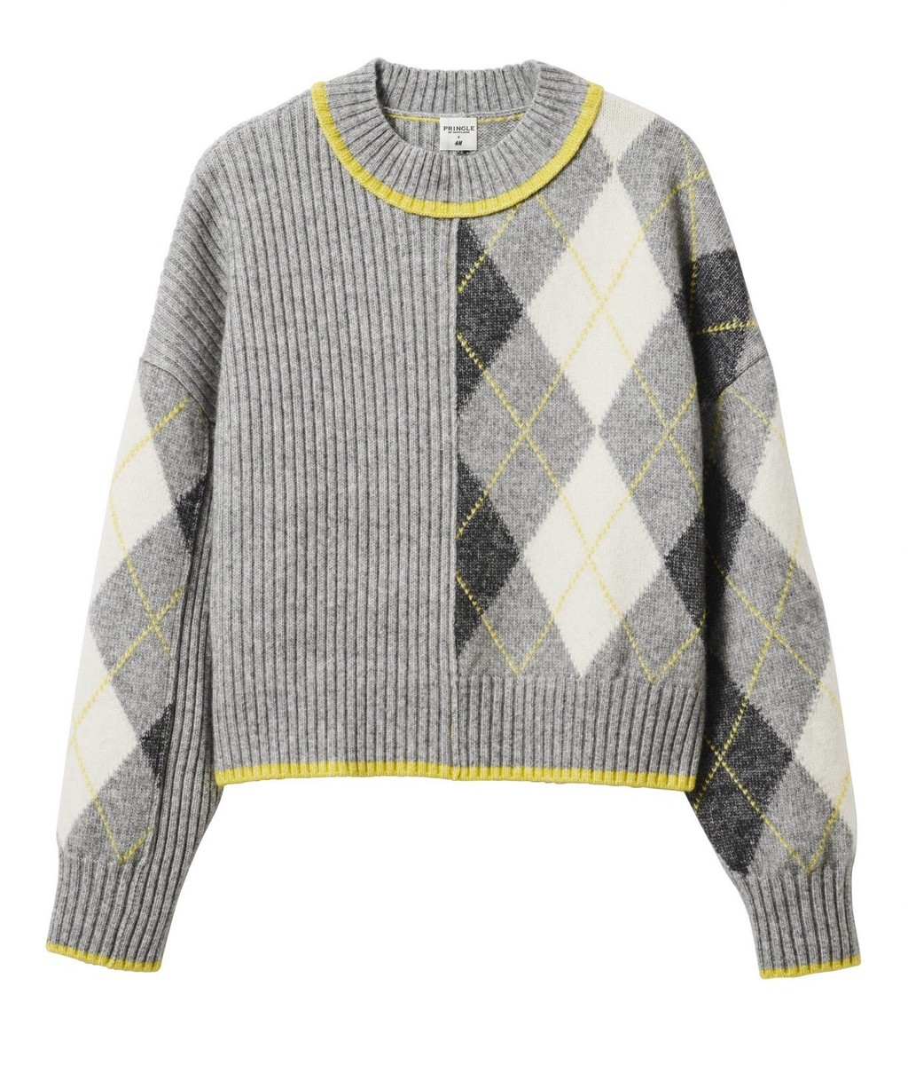 Pringle of Scotland x H&M Grey Argyle Sweater Cropped Oversize