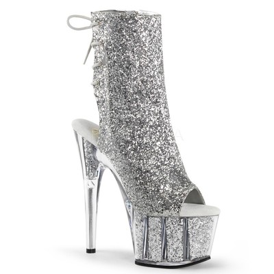 PLEASER ADORE-1018G Extrem Plateau Stiefelette Silber Glitter Tabledance Glamour