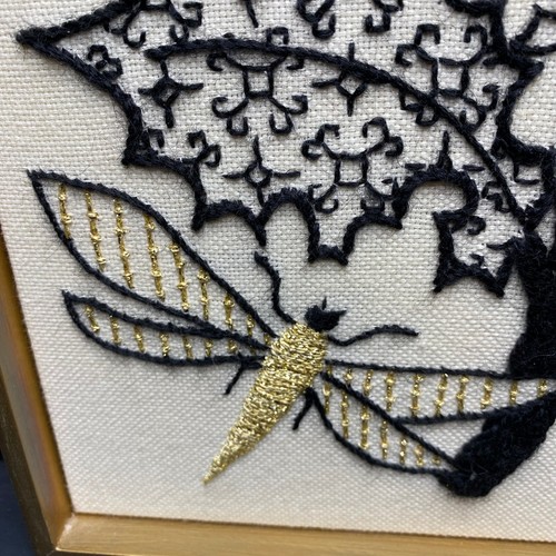 MCM Embroidery Framed Wall Art Black Gold Variety Frog Spider Butterfly Floral - Picture 25 of 71