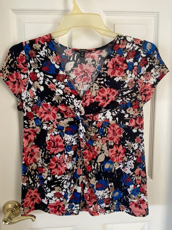 WOMEN'S MULTICOLOR FLORAL PRINT CAP SLEEVE TOP BY GEORGE - SIZE : SMALL (4-6)