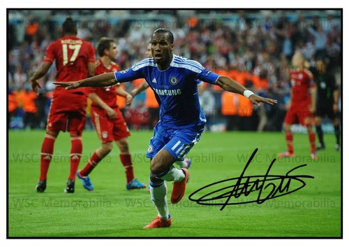11421. Didier Drogba Signed Pictures A4 Prints Chelsea Marseille Ivory Coast etc
