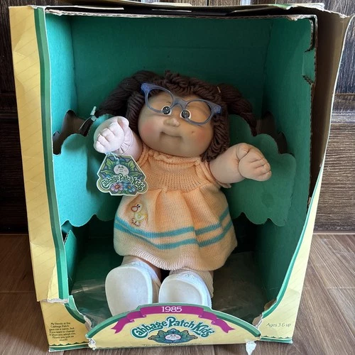 Vintage 1985 Cabbage Patch Kids Doll w Glasses Adoption Papers Original Box