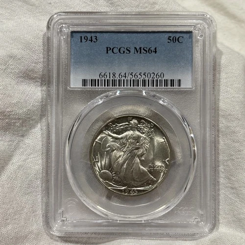 GRADED 1943 Walking Liberty Half Dollar PCGS MS64 Silver American Coin