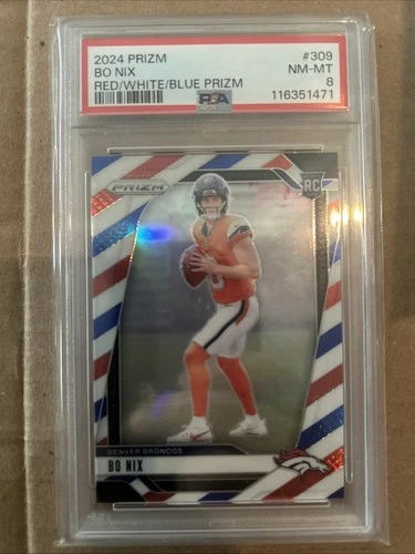 2024 Panini Red White Blue Prizm #309 Bo Nix Broncos RC Rookie PSA 8 NM-MT