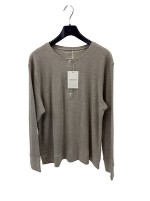 Everlane Damen Henley Pullover in XXL mit Waffelpuster Sweater geknöpft Langarm