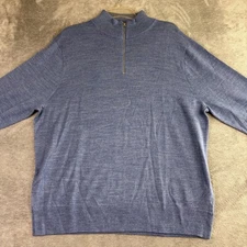 J. Crew Mens XL Blue Merino Wool Blend Quarter Zip Sweater Preppy Casual Classic
