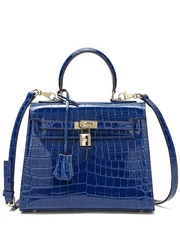 Tiffany & Fred Paris Alligator-Embossed Leather Satchel Women's Blue