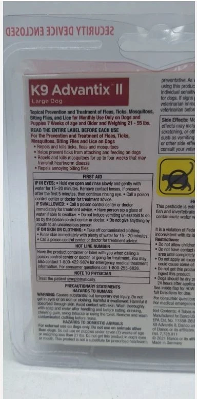 Tratamiento puntual Bayer K9 Advantix II para perros perros grandes 21-55 lb 4 dosis 3991 Foto 2 de 4