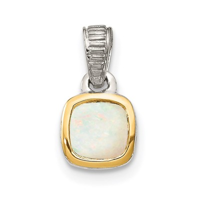 Anhänger Sterlingsilber rhodiniert 14 Karat Gold Akzent Kissenschliff milchiger Opal