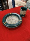 Vintage Ashtray Old World Map Italian Pottery MCM, w/ Matching Cup