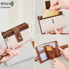 Vintage RFID Blocking Wallet for Women with Double Zipper Multiple Card Slots Co
