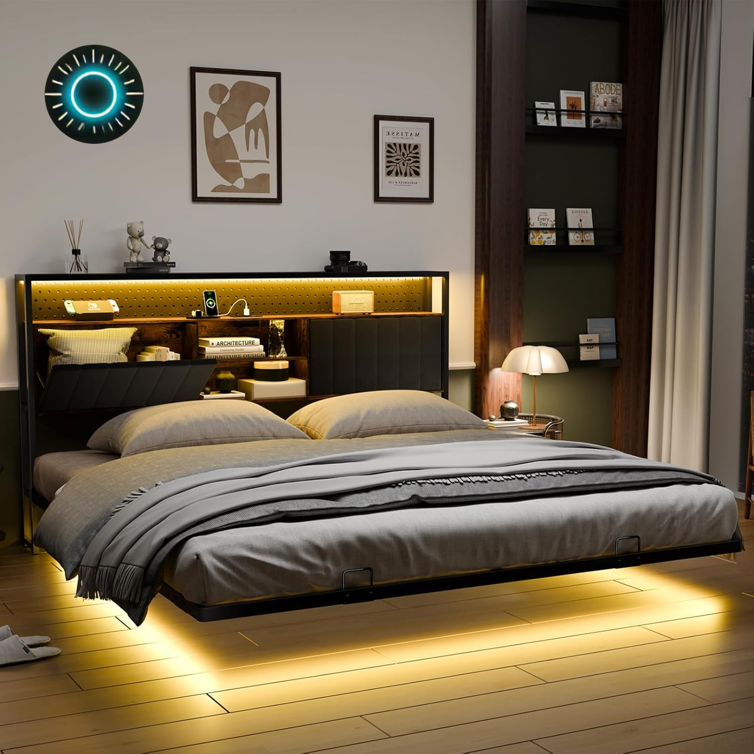 With Charging Station Storage Headboard...