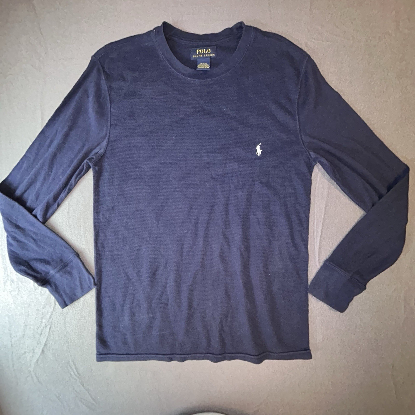 Polo Ralph Lauren Waffle Maglia Maglione Leggero Camicia Uomo Medium Navy Pony