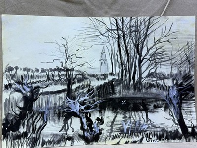 VINCENT VAN GOGH drawing and painting on old paper signed stamped vintage