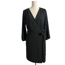 J.Crew Wrap Dress Womens 6 Black V Neck Long Sleeve Knee Length Work Office