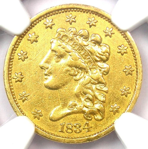 1834 Classic Gold Quarter Eagle $2.50 Coin - Certified NGC XF Details - Rare!
