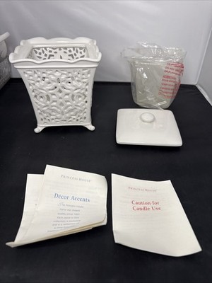 princess house rare candle snow flurries 3 piece canister new in box 1383