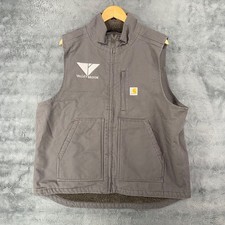 Carhartt Duck Canvas Sherpa Lined Vest Mens Large Loose Gray 104277 GVL LOGO