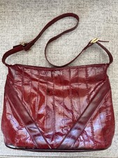 Vintage Genuine Eel Skin Shoulder Bag Burgundy Red Made in Korea 80s